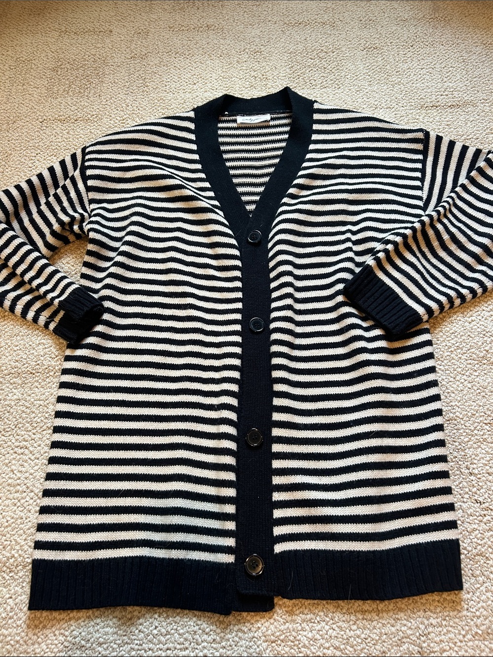 CJLA Black and Cream Striped Wesley Button Front Cardigan, size XS/S
